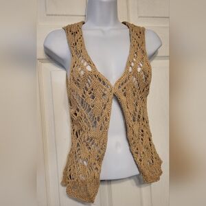 Y2K Mudd Womens CROTCHET Beige Vest Medium 100% Cotton